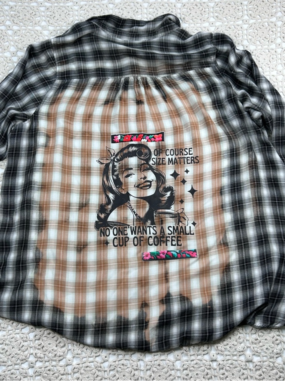 Lane Bryant Women Plaid Button Down 26/28 (size 4x) Custom Graphic Coffee Shirt - Picture 12 of 12